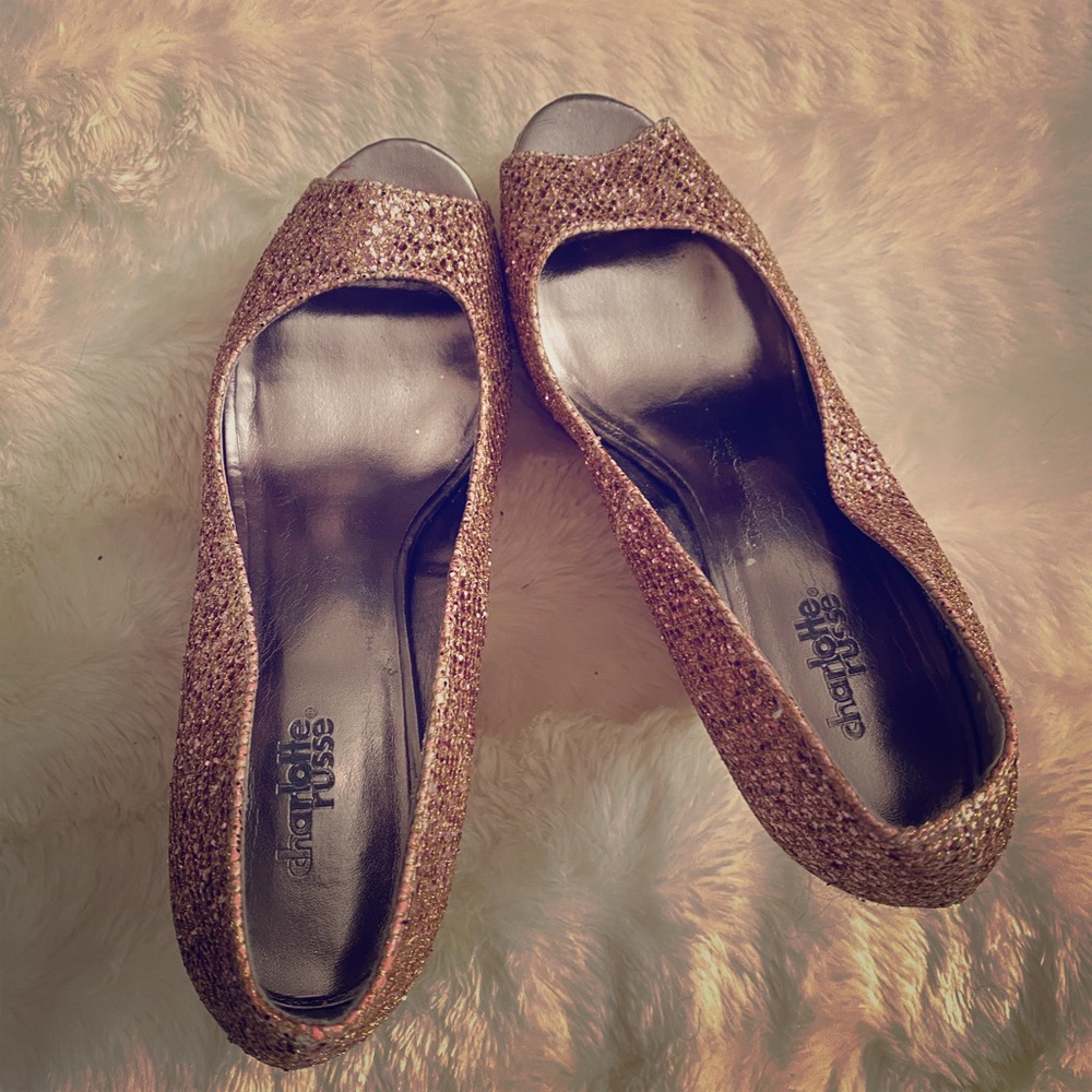 Charlotte Russe Pink Sequined Peep Toe Wedges
